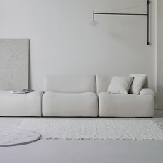 도모디자인 웨이비 패브릭 4인용 소파 좌형 + 쿠션 2p + 고이스 + 스툴 세트 방문설치, 크림