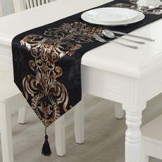 lovinglab 歐式民族風餐桌旗, 黑色, 1個, 33 x 210 cm