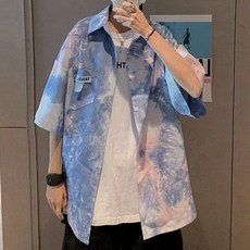 블랙101 남성용 베비스리 오버핏 캐쥬얼 반팔 셔츠 B235MF00812