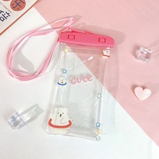 卡通手機保護防水包, 氣墊粉色游泳熊, 1個