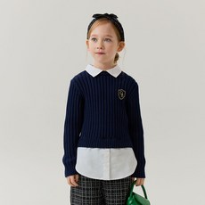 OWLEYBARN 女童襯衫假兩件針織長版T恤