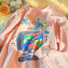 컬러풀 컴퓨터 카툰 드로잉 임산부 루즈핏 맨투맨