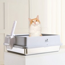 DING DONG PET 貓咪不鏽鋼加高貓砂盆 + 貓砂鏟套組, 白色, 1個