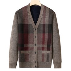 MarketA 男士大格紋V領刷毛開襟衫