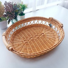 MAISONINDAHRATTANSHOP 高級藤編手柄橢圓形託盤藤籃 N037N, 米色, 1個