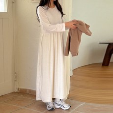 Borimam 長袖燈芯絨層次孕婦長版連身裙 a77