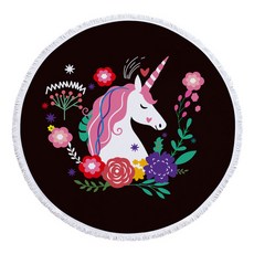 簡約獨角獸插畫圓形海灘巾 460g A_RD_1019, B, 1個