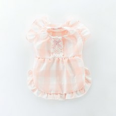 PASTEL PET 寵物可愛格紋荷葉邊連身裙, 粉紅色