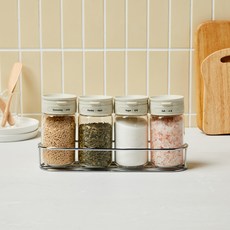 Modern House 雙蓋調味瓶組, 調味瓶 220ml(4入) + 架子 + 貼紙(12入), 1套