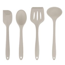 Nature Living 矽膠烹飪工具4件組, 1組, 摩卡灰, 烹飪湯匙+鍋鏟+鍋鏟+長柄勺