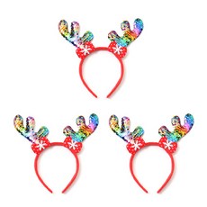 雪花閃亮亮片魯道夫鹿角髮飾, 彩虹, 3個