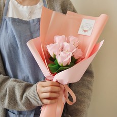 더플라워마켓 비누 장미 7송이 꽃다발 + 메시지택 세트, 페일핑크(장미), 08성년의날(메세지택), 1개