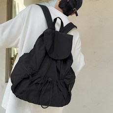 韓國 With US 休閒尼龍口袋抽繩後揹包 G04, 黑色