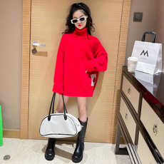 ORANGEDAMOM 女童白色笑臉貼片高領針織衫