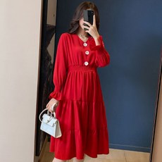 孕婦三扣長袖連身裙