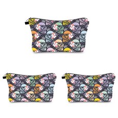 頭上插花骷髏化妝包 3入