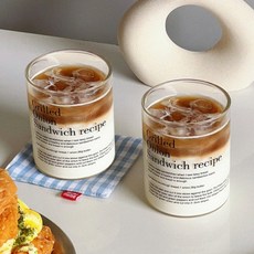 다파랑 감성 레터링 홈카페 집들이 선물 아이스 라떼 유리컵 숏 400ml HJ0143, 블랙, 2개