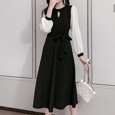 TheSirup 女款優雅開衩設計長洋裝, 黑色