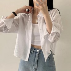 아이엠몽 여성용 루엔다 크롭 스트라이프 긴팔 셔츠