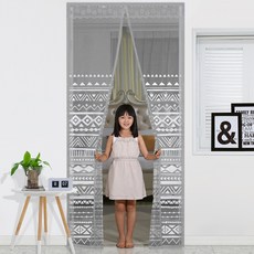 dashop 磁吸式印花防蚊門簾+固定磁鐵 4入+雙面膠帶+金色固定釘+平衡器組, 民族灰（蚊帳），隨機發貨（固定磁鐵）