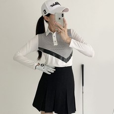 MINEFLOW 女款高爾夫條紋長袖翻領T恤 W809TS03