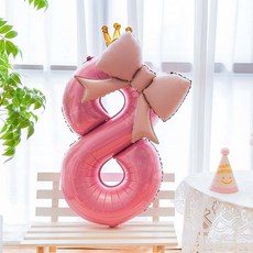 피앤비유니티 리본풍선 숫자8 + 모자 세트, 핑크8, 1세트