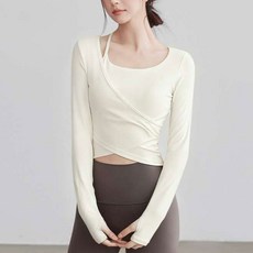 더시럽 여성용 랩 포인트 브라 패드 일체형 필라테스 헬스 긴팔티