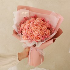 ScentBasket 永生花霧混玫瑰花束 L, 鮭魚粉