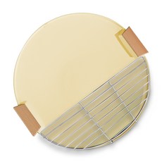 ANDY MAY2 明洞不沾燒烤盤 附把手 + 烤網架 + 收納袋 油菜黃, 1組, 36cm