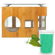 Aquatera 木質魚缸 AMZW30+魚缸裝飾仿真植物+造景石 1kg+LED燈組, 翡翠（地板）