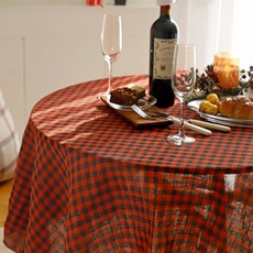 까사베르데 해피 위시 체크 양면 사각 크리스마스 식탁보, 8인(130 x 220 cm), 캐럿, 1개