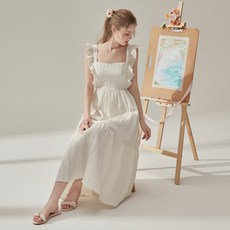 VikiniVender 女款Monique荷葉邊後綁帶長版洋裝