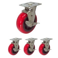 MASTER. S 不銹鋼重型腳輪 DS 3360 PUB-BK 6 重型不銹鋼 聚氨酯 軸承 紅色 平板式 B/K BK, 4個