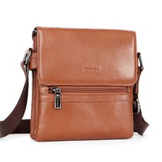 Christian Kery 男用皮革單肩斜背包, 駱駝 (CK-105)
