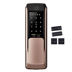 EVER NET 無打孔推壓式指紋識別數字鑰匙玄關門門鎖 金色AK-S101P-FS+卡片鑰匙 4入, AK-S101P-FS