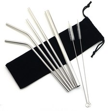 不鏽鋼吸管7件組 + 收納袋組合, 1套