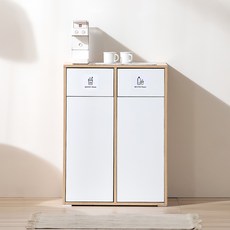 서울소호 클린 분리수거 슬림수납장 고객직접설치, 우드, 2단