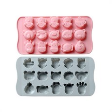 動物矽膠模具 15格 2入組, 藍色, 粉紅色, 1套