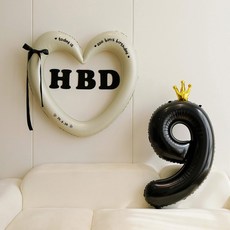 P&B UNITY HBD 愛心環緞帶氣球組, 08-9 奶油黑 9, 1套