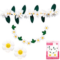 PARTYSHOW 雛菊花環+雛菊葉子花環+雛菊氣球 S號 2入, 1組, 雛菊花款拉旗(白色)