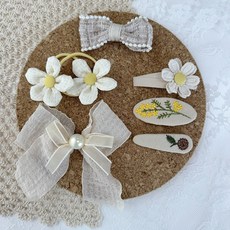 BEASOL 女童少女風按壓夾3入 + 髮夾2款 + 髮圈2入套組