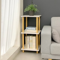 정사각 선반 테이블, 화이트우드, 3단