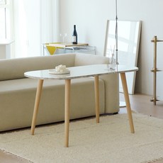 슈에뜨메종 타원형 원목다리 높은 거실 소파 테이블 LPM 12060, 마블 클래식