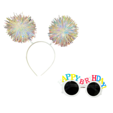 生日派對眼鏡 + 髮箍套組, 白色, 1套