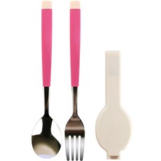 智慧纖巧盒裝湯匙叉子組, 粉紅色, 湯匙 + 叉子 + 收納盒, 1個