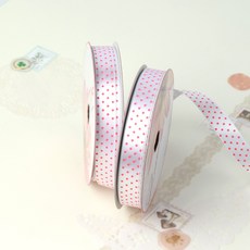 노크원 땡땡이 공단리본 15mm, 11백색 + 분홍, 15m, 2개