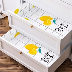 Market A多功能防潮抽屜瓷磚貼紙 格子黃色檸檬, 3個