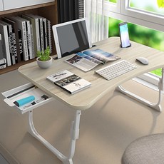 생활리듬 높이조절 라운드 라인 테이블 서랍형, 우드