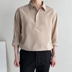 MEOSIDDA 男款素色隱藏釦領子襯衫