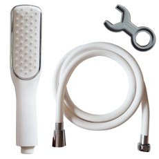 DOOJIN 薄款手持式蓮蓬頭+韓國製造防纏繞沐浴軟管+板手組, 1組, 白色(2m)